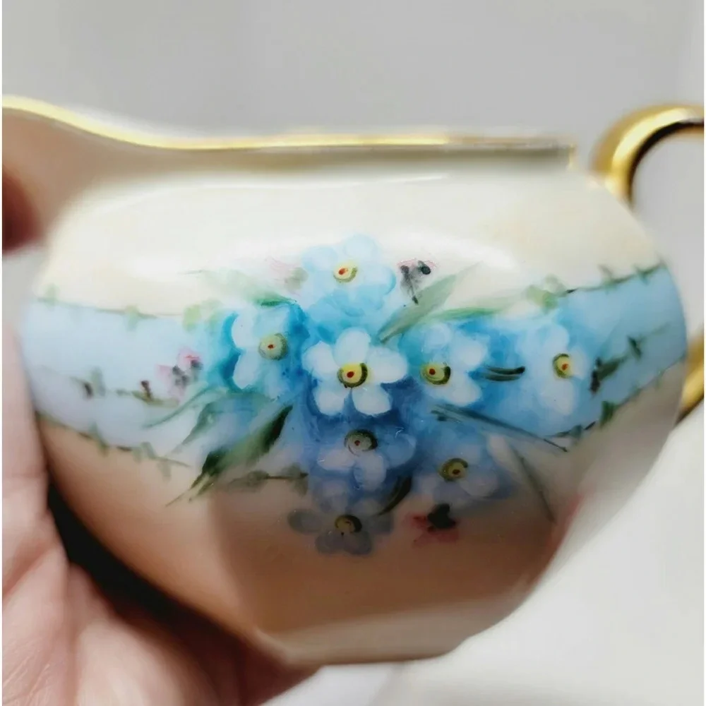 Antique ZS & Co. Bavaria Blue Flower Gold Rimmed Creamer